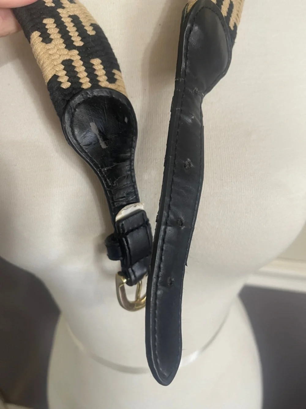 Black and Beige Woven Patterned Waist Belt